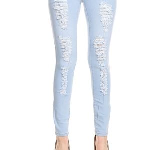 Colombian Style Light Wash Distressed Jeans